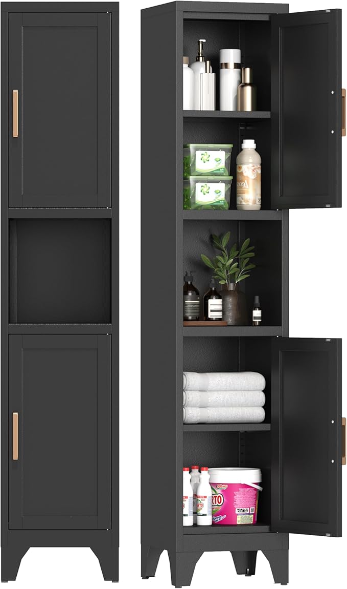 Tall Bathroom Storage Cabinet, Metal Slim Narrow Bathroom Organizer by Kooyon
