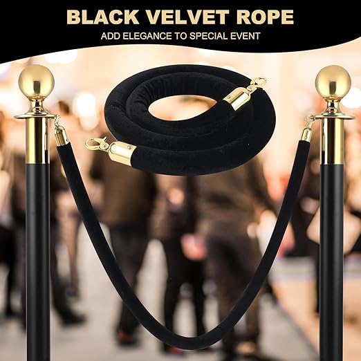 6 Pack Velvet Rope, 5 Feet Black Velvet Stanchion Rope - Image 5