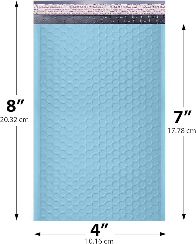 Light Blue Small Bubble Mailers 4x8 Inch #000 | Thick Padded Poly Bubble Mailer - Image 2