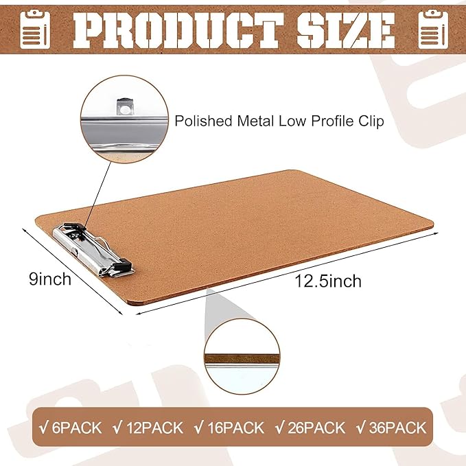 Clipboards, PANDRI 6 Pack Hardboard Office Clipboards, Low Profile Clip - Image 2