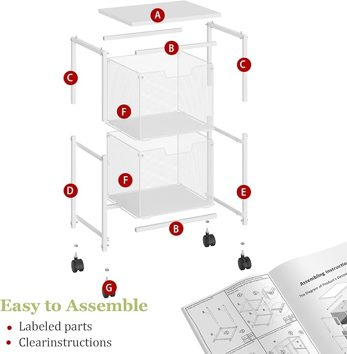 Rolling File Cart with 2 Storage Drawers, Under Desk Storage Cart, Hanging File - Image 9