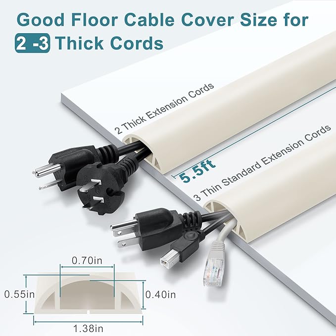 5.5FT Floor Cord Cover, Large Size Extension Cord Covers - Image 2