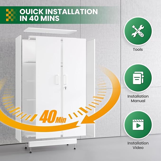 Broom Closet with Lock, Metal Storage Cabinet 36" Wide, 5-Tier Steel Utility - Image 9