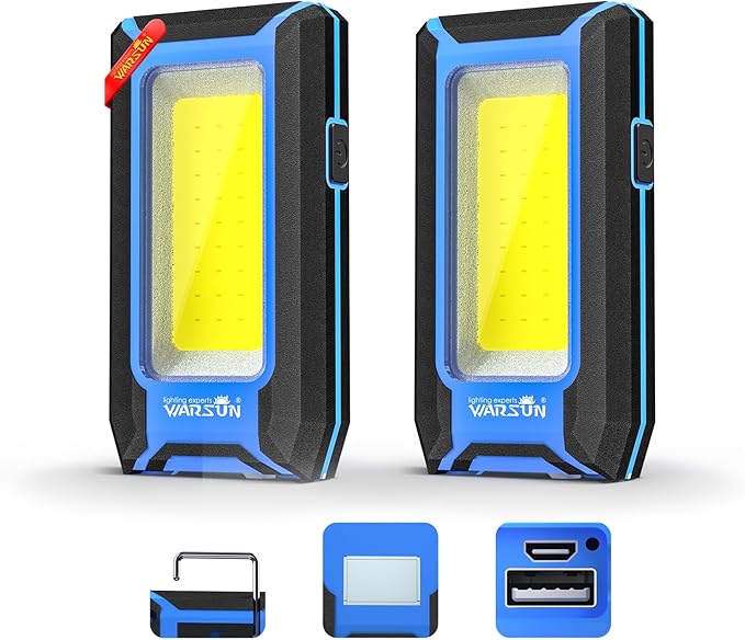 WARSUN 2PC LED Work Light Rechargeable, Magnetic COB Portable Worklights by WARSUN