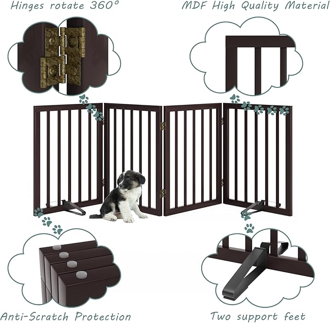 Wooden Dog Gate Freestanding Foldable 4 Panel Pet Gates Extra Wide Dog Gates - Image 5