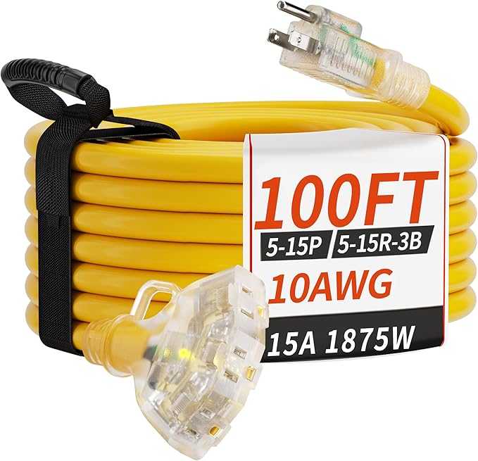 100 FT 10 Gauge Outdoor Extension Cord by PlugSaf