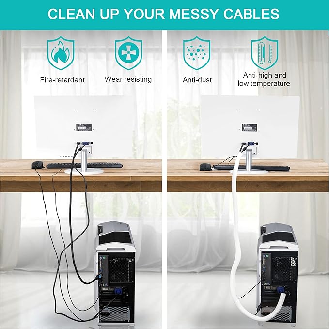20ft - 4/5 inch White Cable Sleeve, Cable Organizer - Image 4