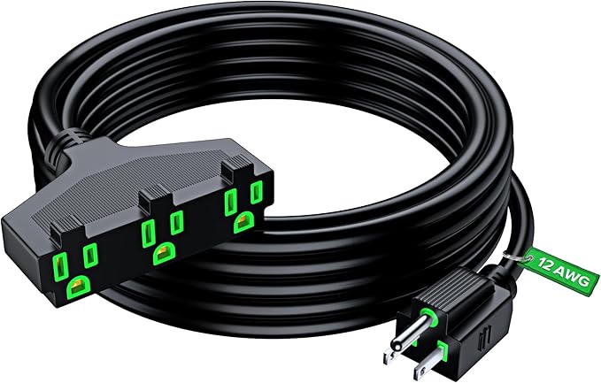 Maximm 12/3 Extension Cord 25 Feet, 3 Prong Plug 3-Outlet SJTW Heavy Duty Indoor by MaximmCable
