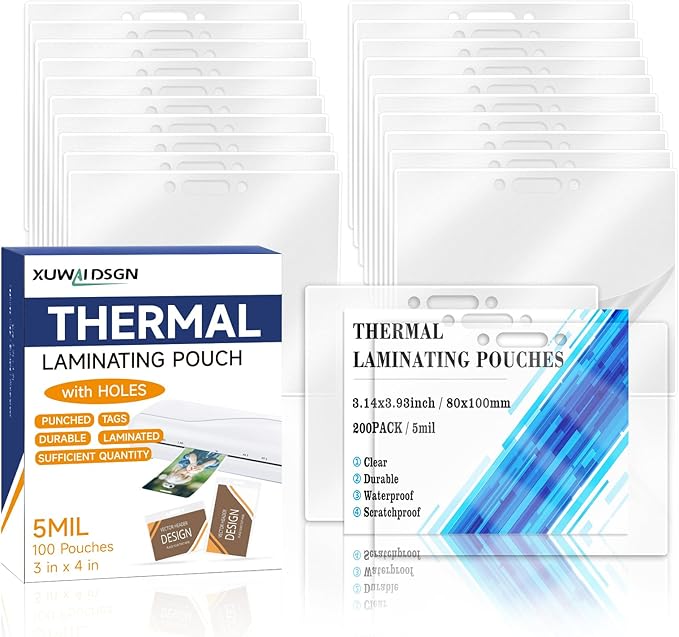 200 Pack 5mil 3.14''*3.93" Thermal Laminating Pouches Badge Laminate Pouches by XUWAIDSGN