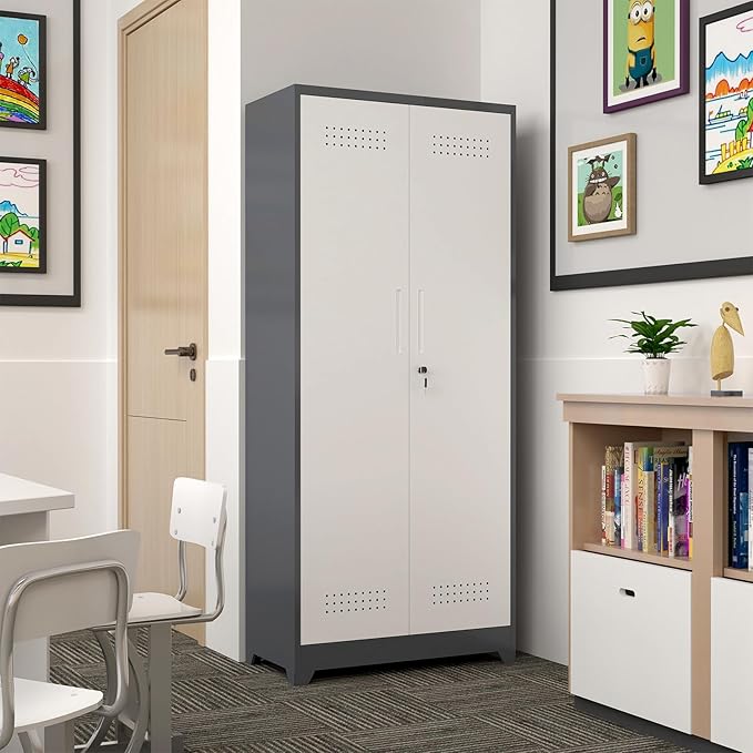 GREATMEET 72.8" H Metal Garage Storage Cabinets, Lockable Broom Closet Storage - Image 6
