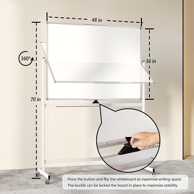 Large Rolling Whiteboard on Wheels - Image 3