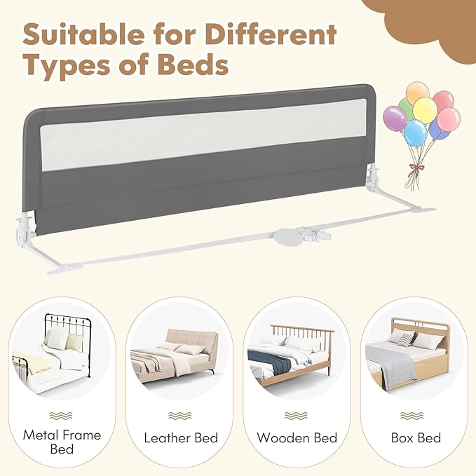 BABY JOY Bed Rails for Toddlers, Swing Down Bed Guard w/Safety Strap, Folding - Image 5