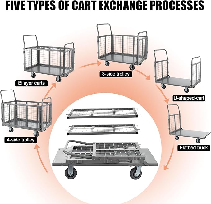 Platform Truck Cart with Cage, 5 in 1 Heavy Duty Platform Carts with Cage 2000 - Image 3