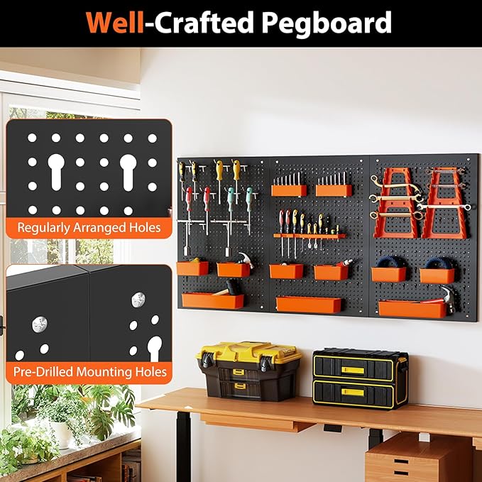 Goplus Pegboard Wall Organizer, 9-Bin Parts Rack Organizer w/Hammer Racks - Image 3