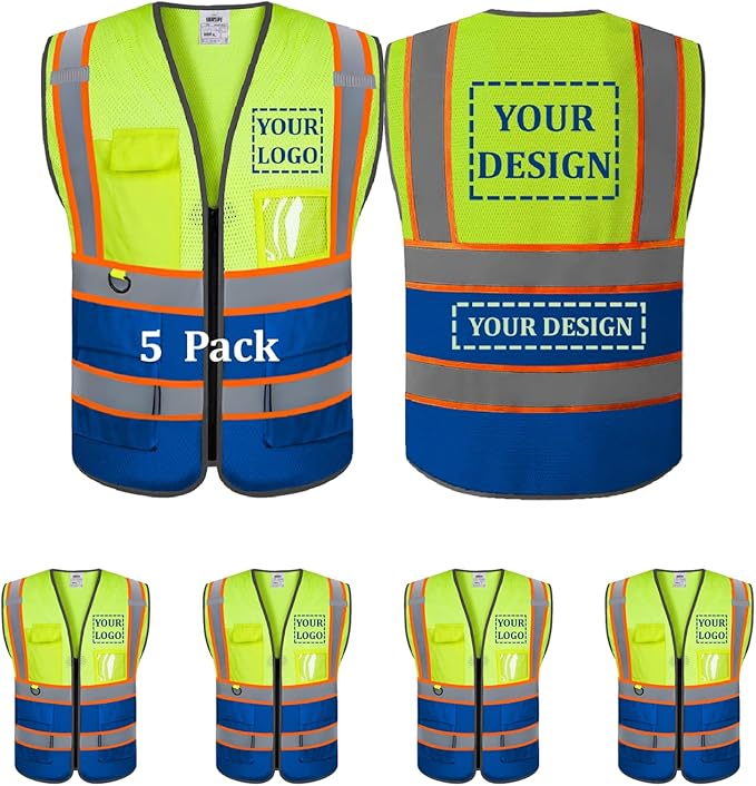 5 Pack Custom Mesh Safety Vest Customized Logo Class2 High Visibility by BeautyWill