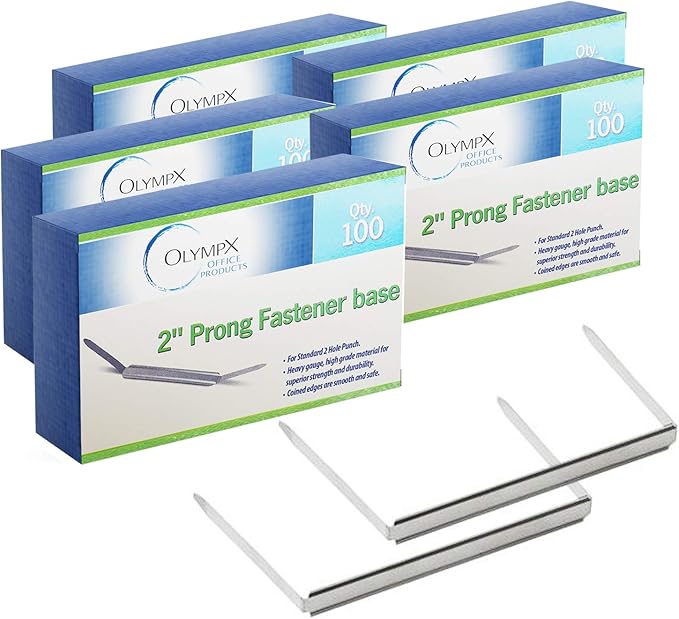 OLYMPX 500 Pcs of 2" Capacity Premium Metal Prong Paper Fastener Bases by Unknown