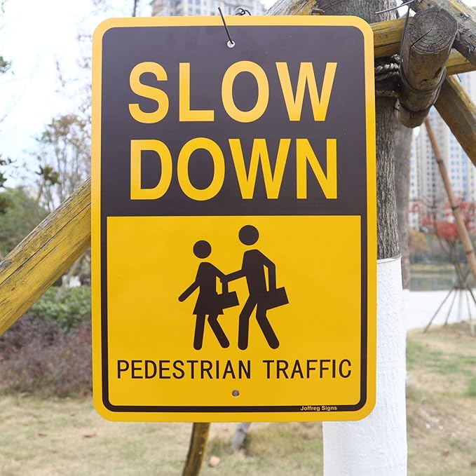 Joffreg Slow Down Pedestrian Traffic Sign, 17 x12 Inches, Reflective Aluminum - Image 8