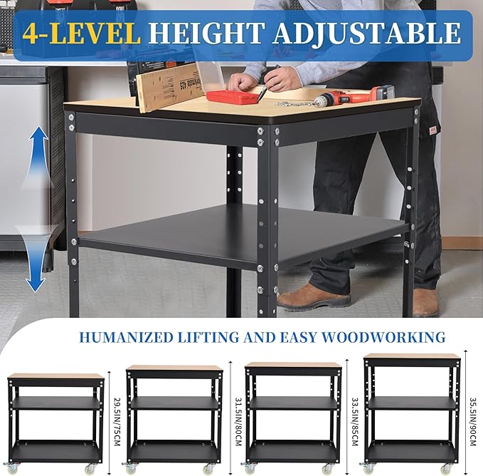 Adjustable Planer Stand with Wheels, Heavy Duty Planer Table - Image 3