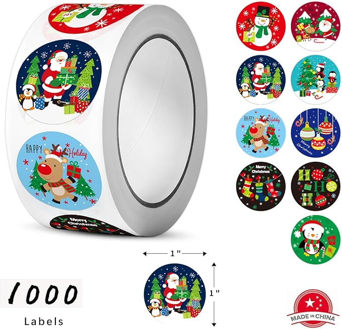 SHYGO® 1“ Christmas Envelope Seal Stickers Embossed Foil, Merry Christmas - Image 2