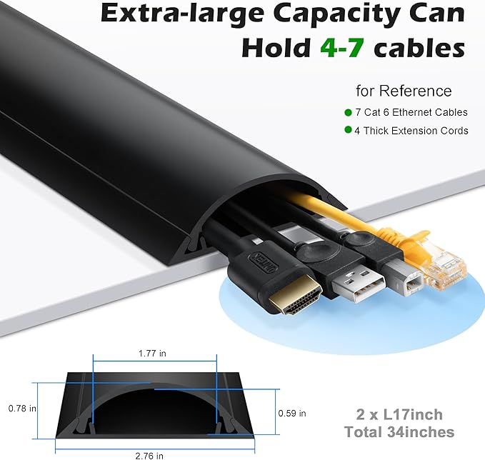 Cord Cover Floor 34in, Large Capacity Floor Cable Cover, Hard PVC Cord Hider - Image 2