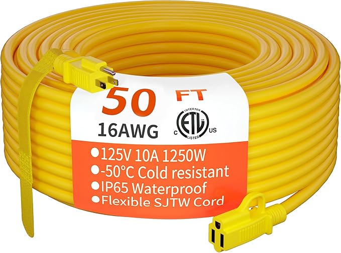 HUANCHAIN Indoor Outdoor Extension Cord 50 ft Waterproof, 16/3 Gauge Flexible by huanchain