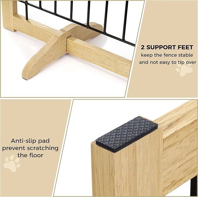 Wire Dog Gate Solid Wood Frame, Anti-Chewing Pet Gate Indoor Freestanding - Image 3