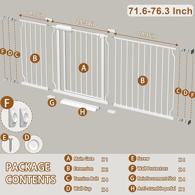 Fairy Baby Extra Wide Baby Gates 71.7-76.3 Inch, Auto Close Child Safety Gates - Image 2