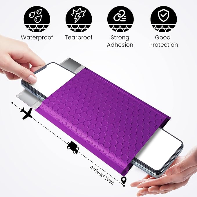 Fuxury Bubble Mailers 4x8 Inch Purple 200 Pack Padded Envelopes Usable Size - Image 7