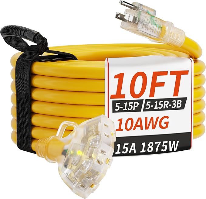 10 FT 10 Gauge Outdoor Extension Cord by PlugSaf