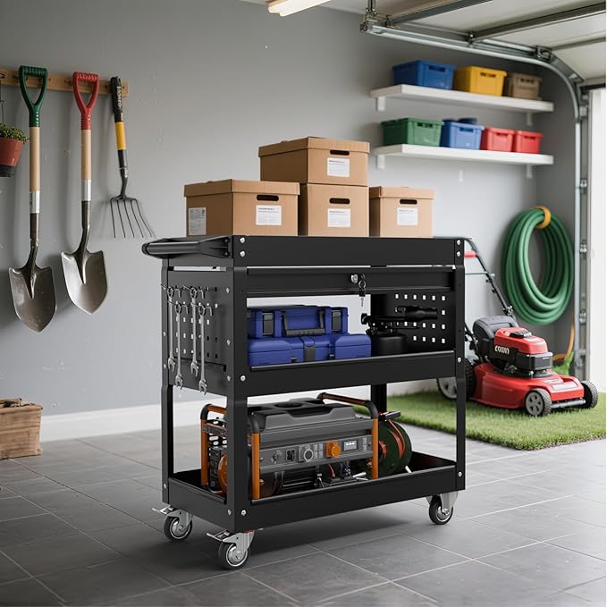 3 Tier Rolling Tool Cart on Wheels, 450 LBS Capacity Tool Cart - Image 2