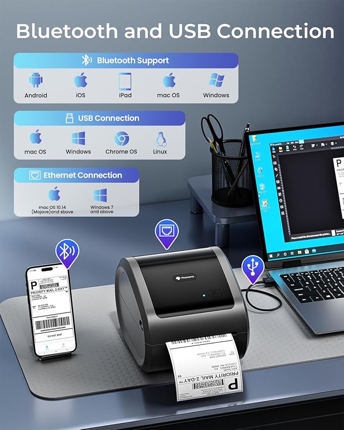 Phomemo Ethernet Thermal Label Printer 4x6, 300DPI Wireless Thermal Printers - Image 4