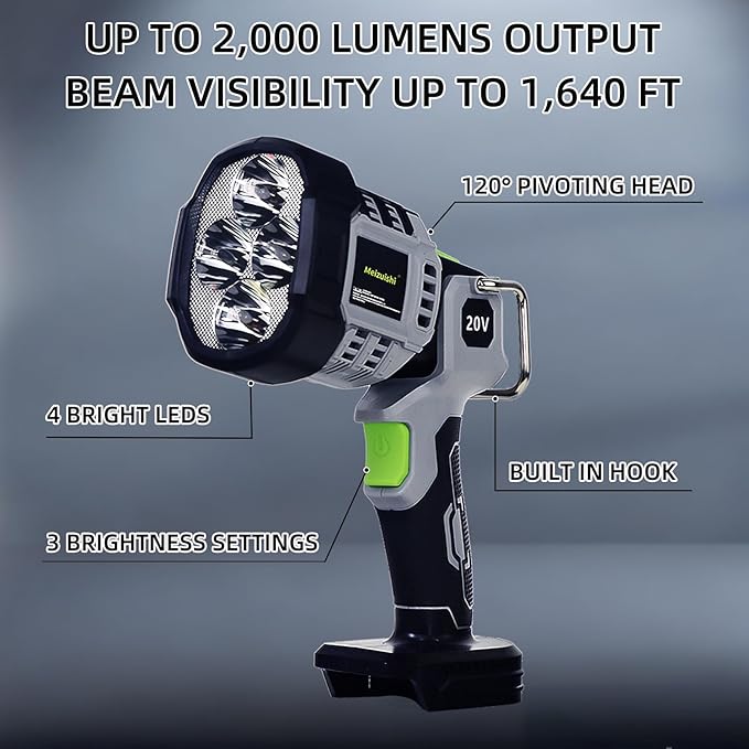 20W Cordless LED Work Light, Switchable Spotlight and Floodlight - Image 2