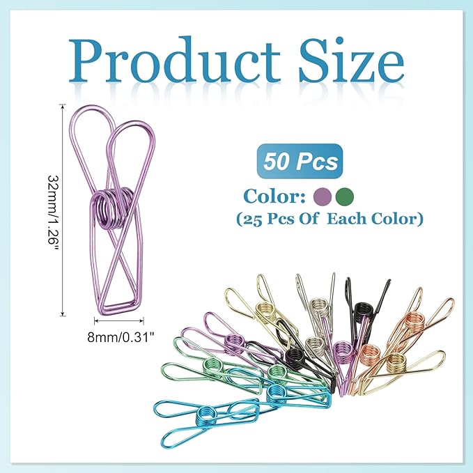 PATIKIL 50Pcs Paper Office Binder Clips, 1.26" Small Metal Wire Hollow Out - Image 2