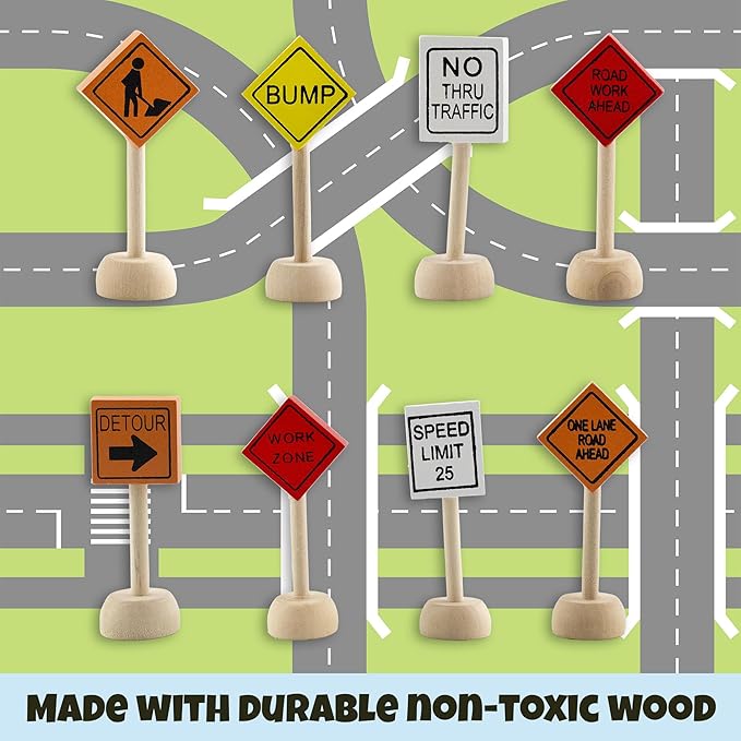 Attatoy Toy Wooden Road Construction Traffic Sign Set; Street Signs Small Toy - Image 8