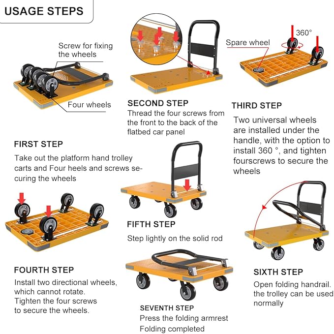 WUD Push Cart, Folding Mobile Platform Trolley, Thickened and Reinforced - Image 5