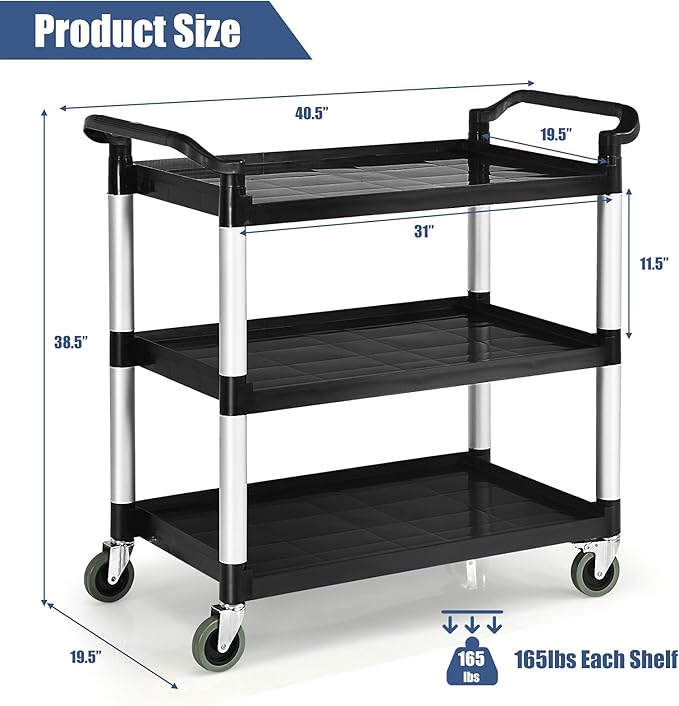 Goplus 3-Tier Utility Cart, Heavy-Duty Service Cart w/Lockable Wheels & Double - Image 7