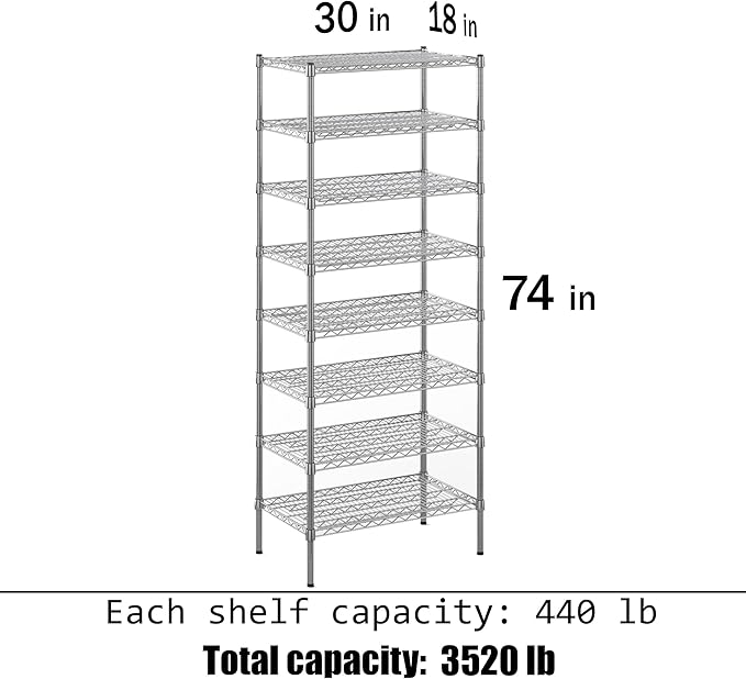 18" Deep x 30" Wide x 74" Height Wire Shelving Kit | 8-Tier | NSF Commercial - Image 3