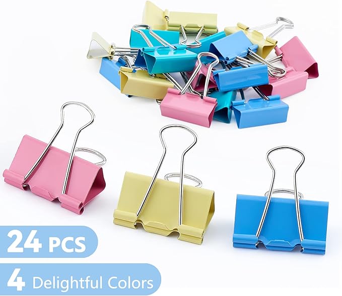 Binder Clips 24 PCS, 1.6 in. Clips Office Supplies, Metal Clips, Binder Clip - Image 3