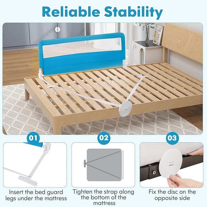 BABY JOY Bed Rails for Toddlers, Swing Down Bed Guard w/Safety Straps, Folding - Image 6