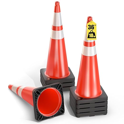 GECCO ™ 36 Inch 10 Lb Heavy Tall Orange Traffic Cones Set | Large Safety Cones by GECCO