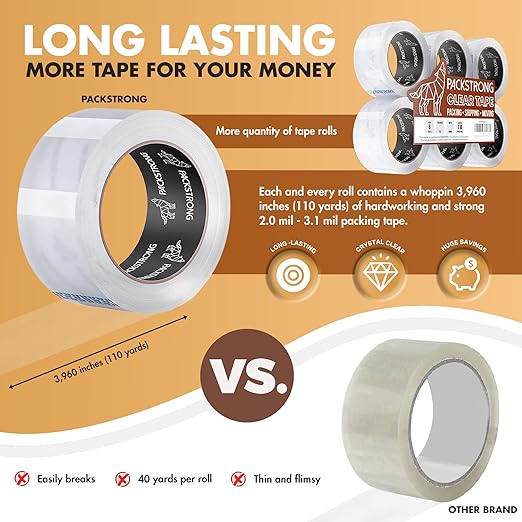 Packstrong Industrial Grade Clear Packing Tape 12 Rolls - Image 8