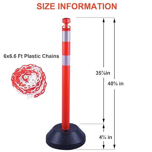 OrangeStar 6 Packs Traffic Delineator Post Cones, 40” Driveway Chain Safety - Image 7