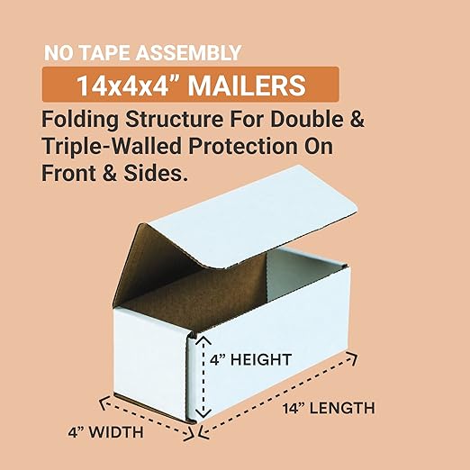 BOX USA Shipping Boxes Medium 14"L x 4"W x 4"H 50-Pack - Image 2