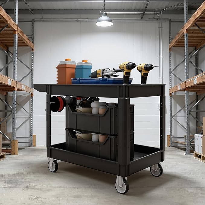 2-Tier Rolling Tool Cart, Heavy-Duty Plastic Service Cart - Image 7