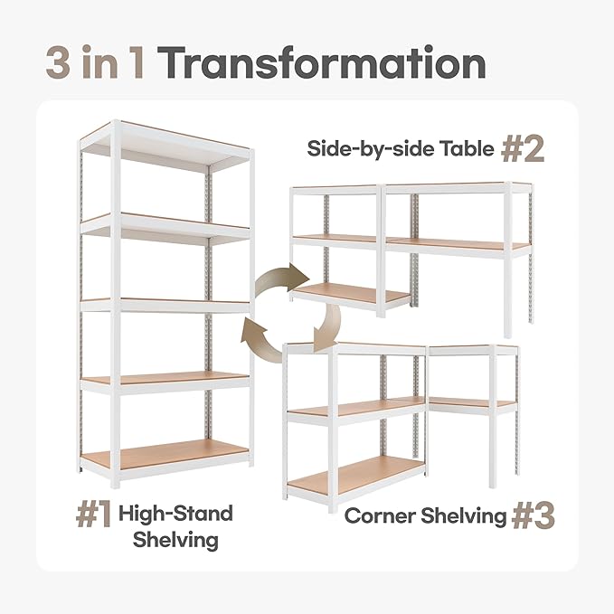 HOMEDANT House 5 Tier Laminated Metal Shelving Unit Adjustable Storage Utility - Image 8