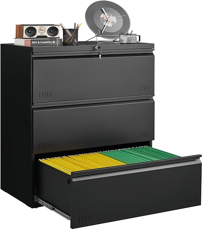 Metal File Cabinet with Lock, 3 Drawer Lateral File Cabinets by GUIZEEOPO
