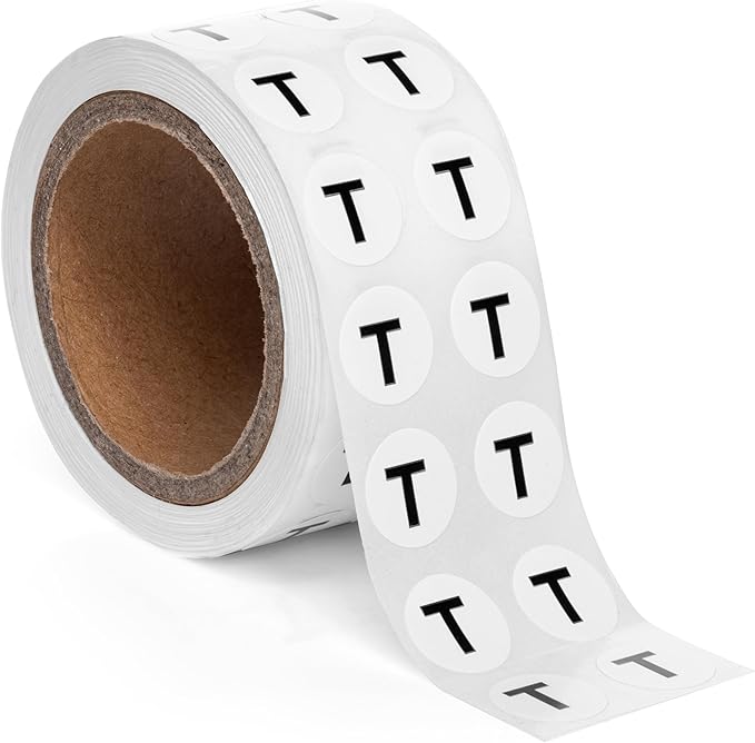 1000pcs Letter T Stickers, 0.5" Letter Sticker Dot Labels by SutterSigns