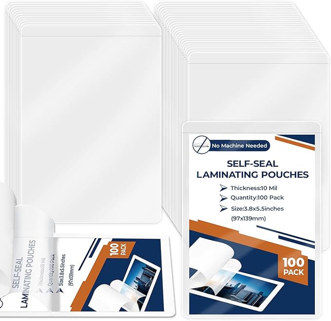 100 Pack 10 Mil 3"x5" Self Sealing Laminating Pouches Self Adhesive Lamination by Unknown