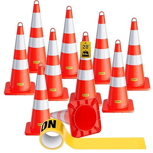 10 Pack 28 Inch Traffic Cones, from -22℉ to 131℉, MUTCD-Compliant Orange Safety by CAMMOO