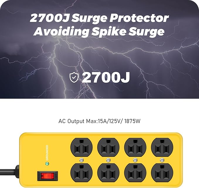 Wall Mount Power Strip, 8 Outlet Heavy Duty Power Strip - Image 3